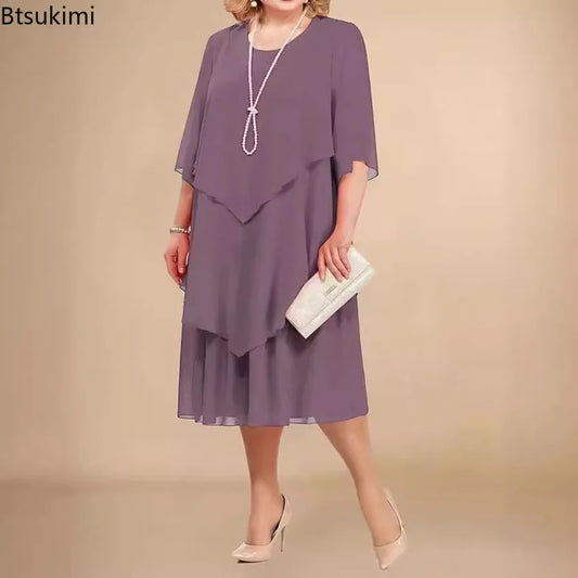 Cassies-Kurations Plus Size Elegant Chiffon Midi Dress