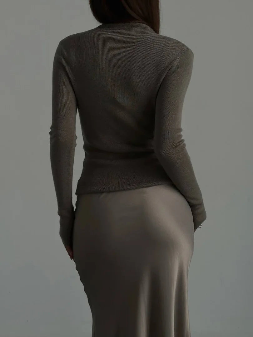 Tossy Satin High Waist Maxi Skirt in Purplish Grey