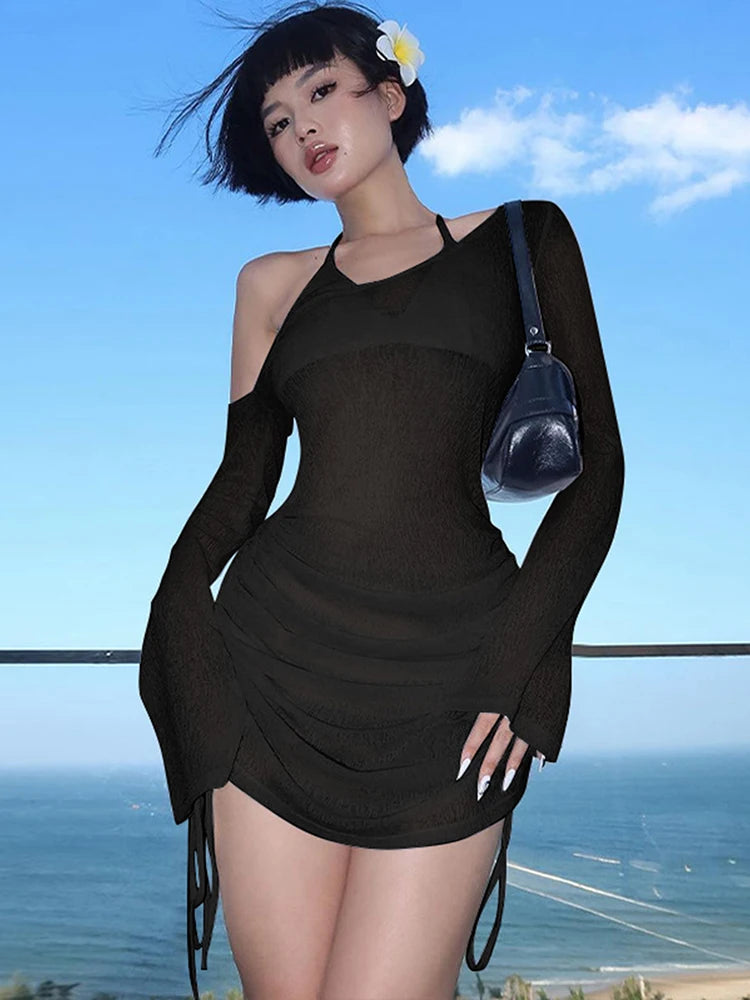 Dulzura White Ruched Sheer Mini Dress