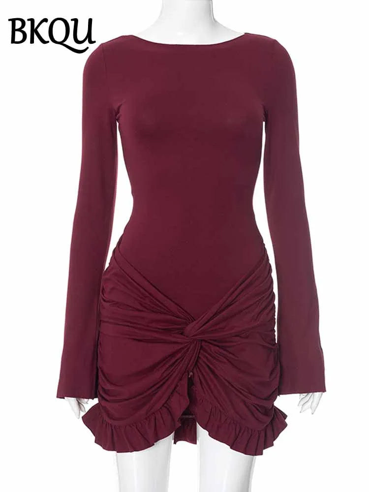 BKQU Ruched Bodycon Mini Dress in White