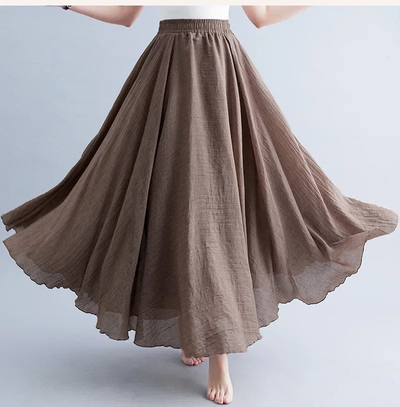 Cotton Linen Maxi Skirt in Brownish Pink