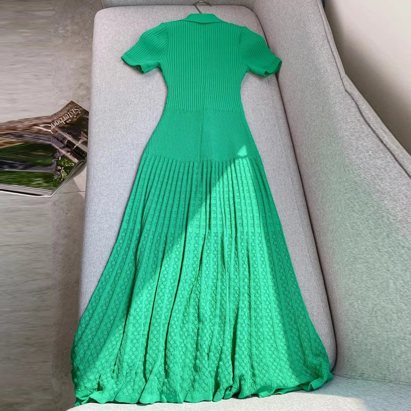 YuooMuoo Knit Bodycon Maxi Dress in Bluish Green