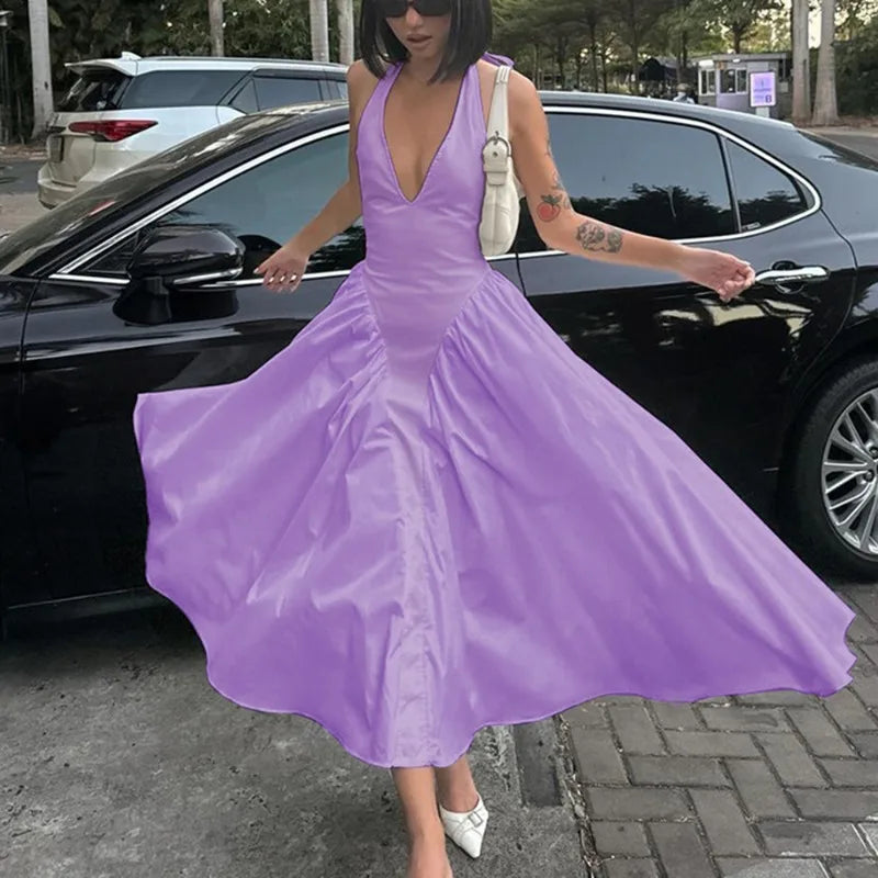 Talenza Backless Halter Maxi Dress in Denim Blue