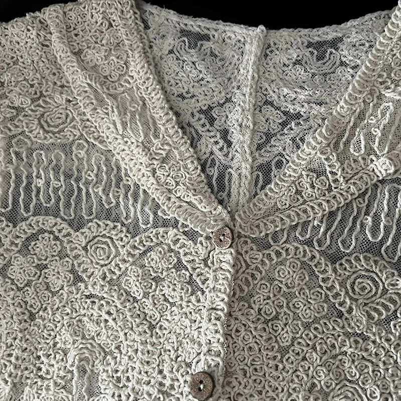 Sheer Lace Embroidered Blouse - White