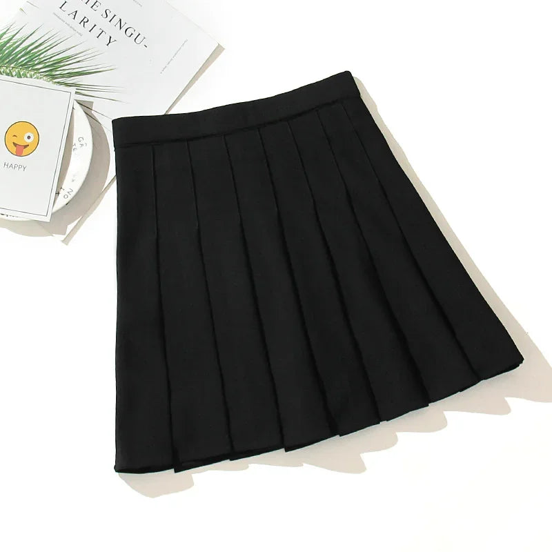 Black High Waist Pleated Mini Skirt
