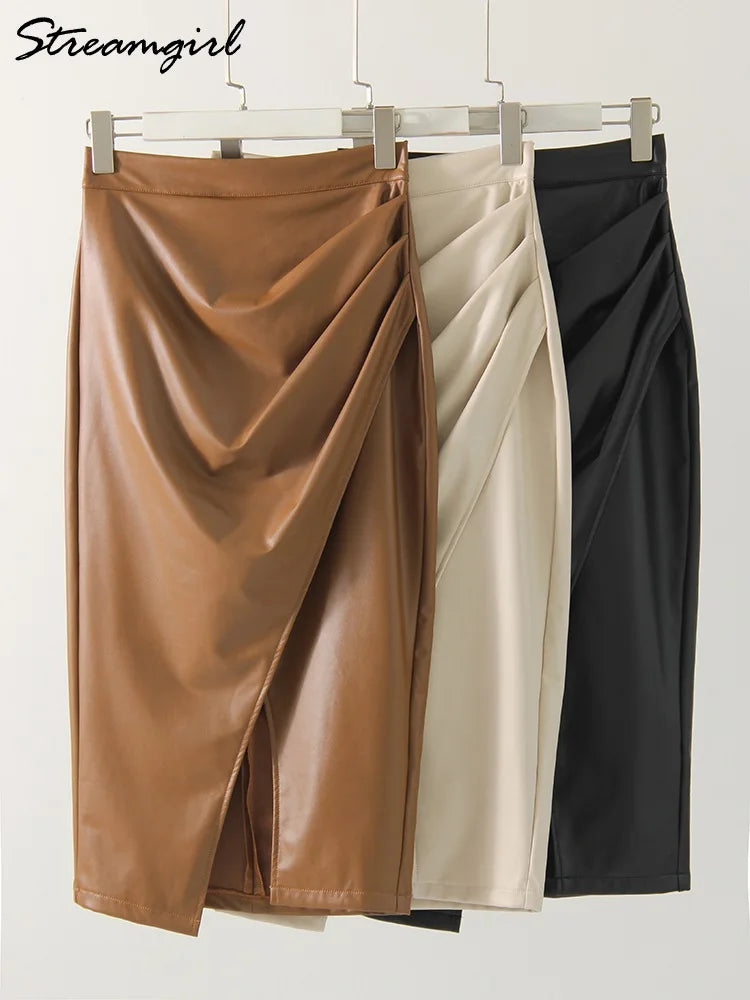 Cassies Kurations Faux Leather Midi Skirt