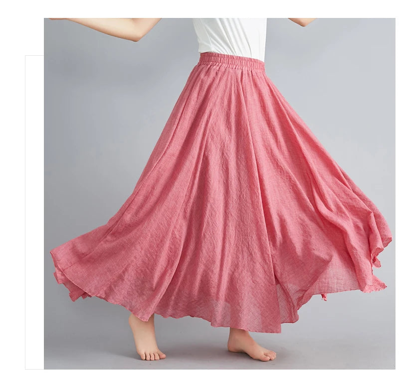 Cotton Linen Maxi Skirt in Brownish Pink
