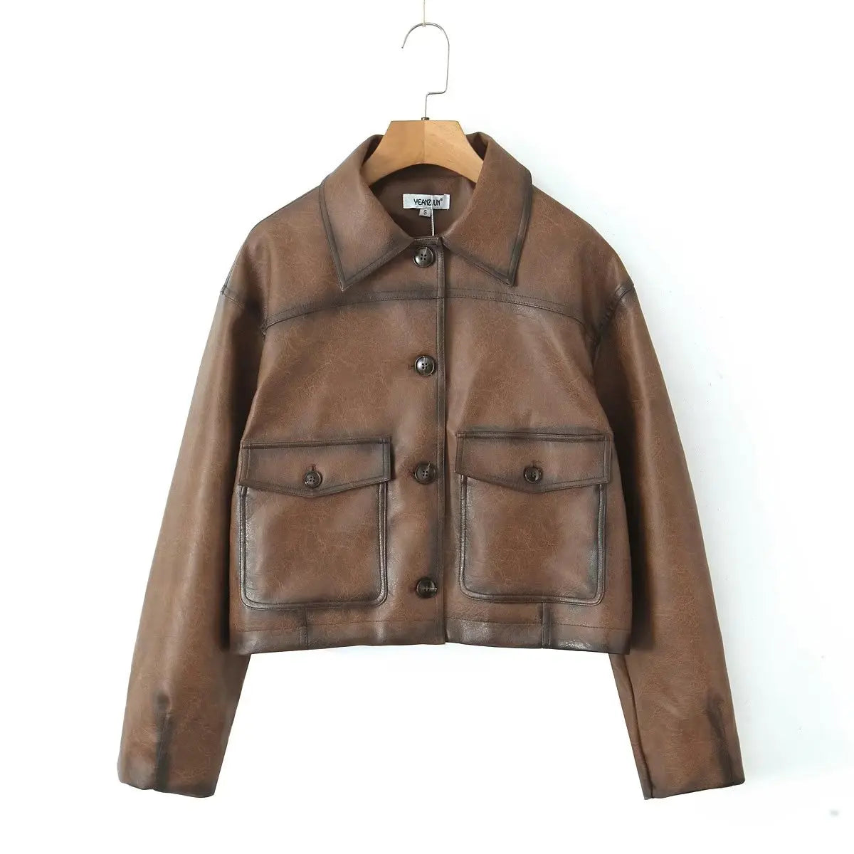American Retro Gradient Brown PU Leather Jacket