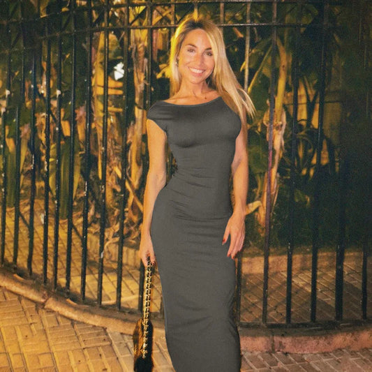 BOOFEENAA Backless Knit Bodycon Maxi Dress