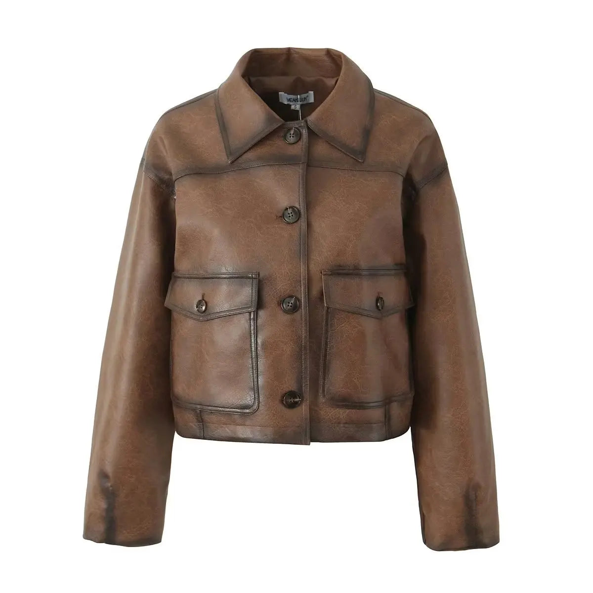 American Retro Gradient Brown PU Leather Jacket