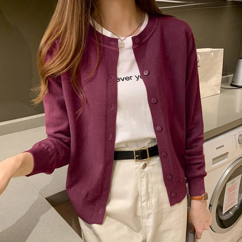 Rimocy Women's Slim Knit Cardigan Jacket in Brownish Orange