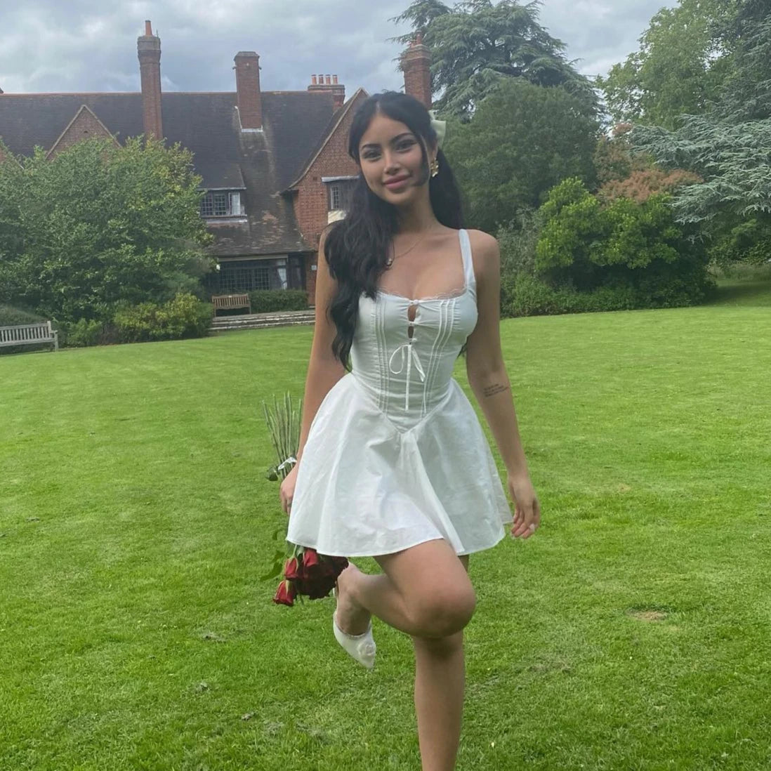 Mingmingxi A-Line Mini Dress with Lace Trim