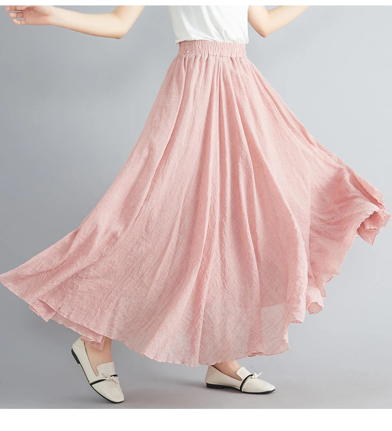 Cotton Linen Maxi Skirt in Brownish Pink