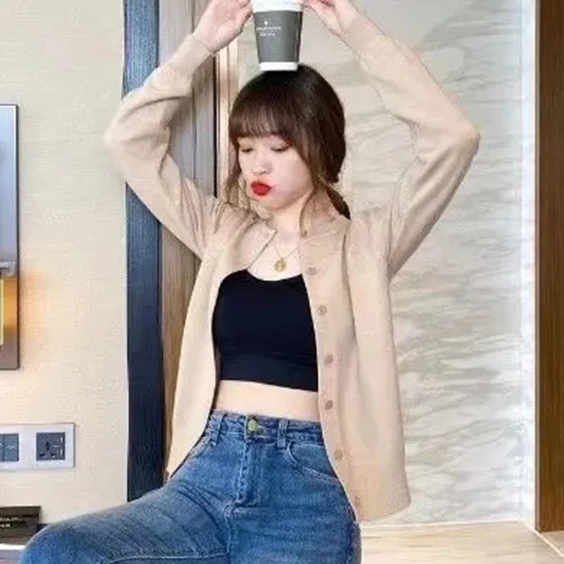 Rimocy Women's Slim Knit Cardigan Jacket in Brownish Orange