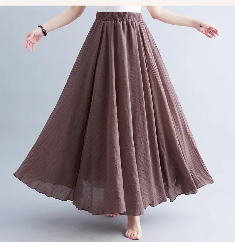 Cotton Linen Maxi Skirt in Brownish Pink
