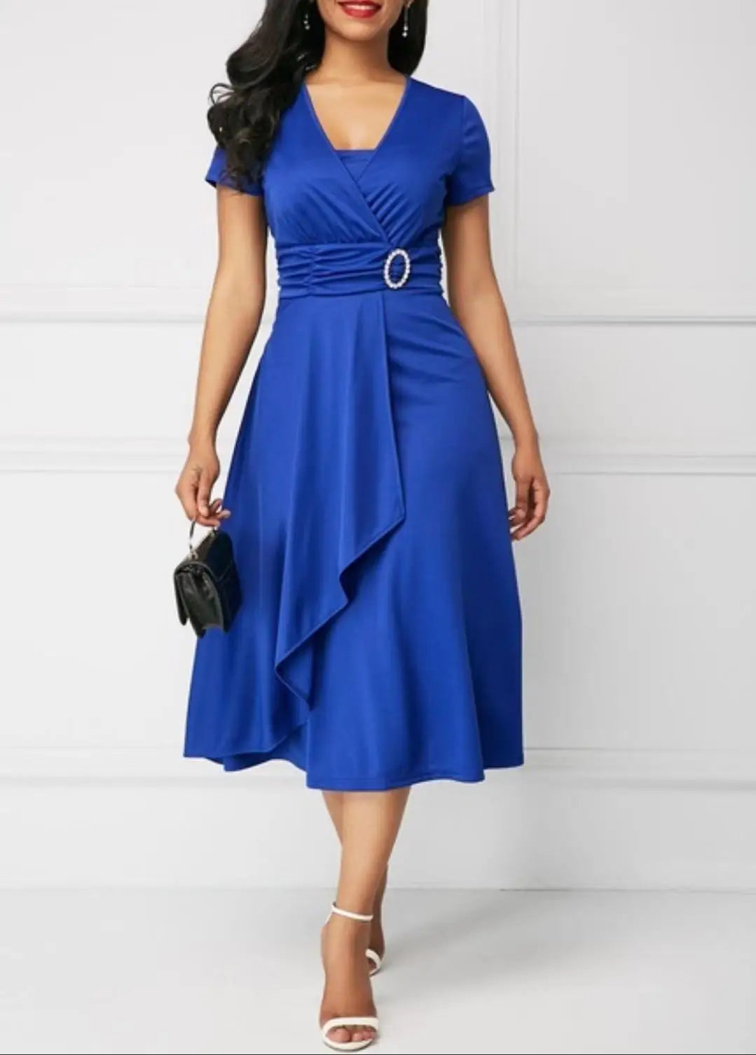 Cassies-Kurations Royal Blue V-Neck Midi Dress