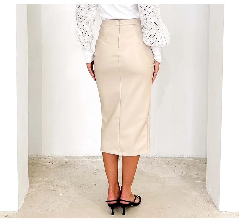 Cassies Kurations Faux Leather Midi Skirt