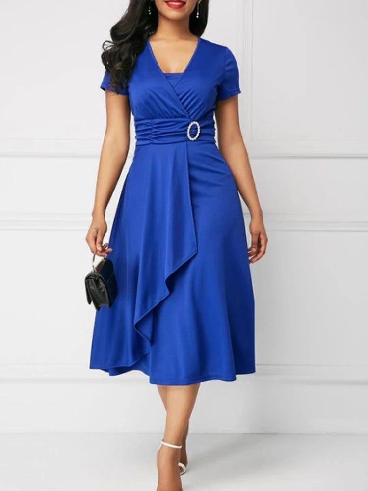 Cassies-Kurations Royal Blue V-Neck Midi Dress