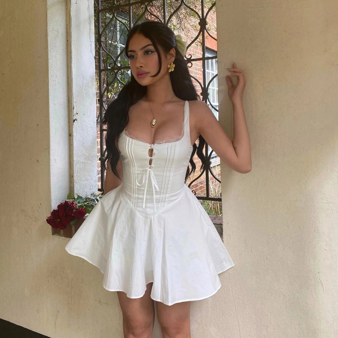 Mingmingxi A-Line Mini Dress with Lace Trim