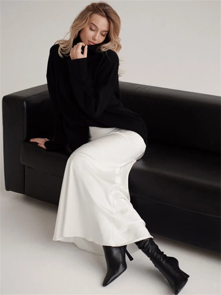 Tossy Satin High Waist Maxi Skirt in Purplish Grey