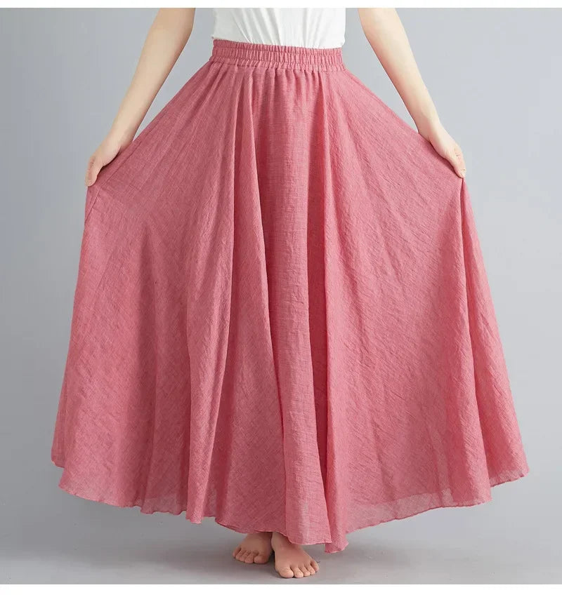 Cotton Linen Maxi Skirt in Brownish Pink