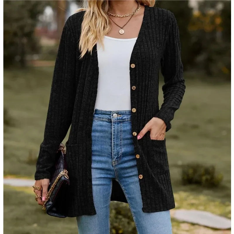 Milled Pit Stripe V-Neck Cardigan Jacket in Black