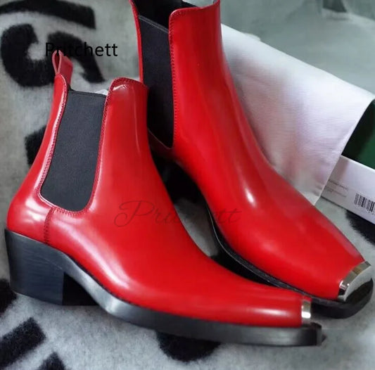 Cassies Kurations Men's Black Patent Leather Square Toe Chelsea Boots