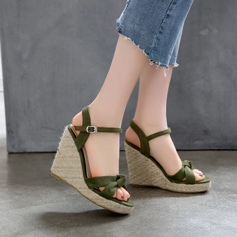 Cassies Kurations Velvet Wedge Sandals with Knotted Vamp