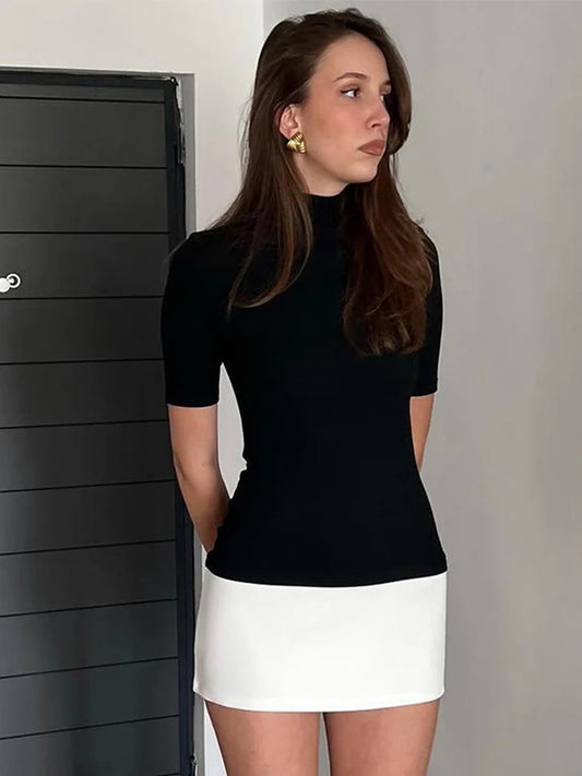 Cassies-Kurations Patchwork Turtleneck Mini Dress