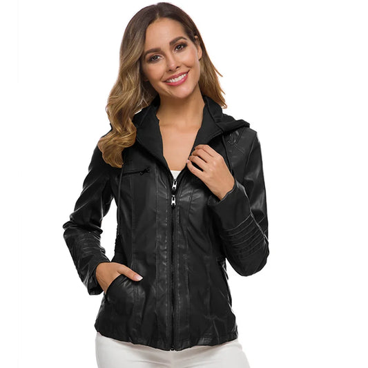 Gothic Faux Leather Hooded Jacket for Women