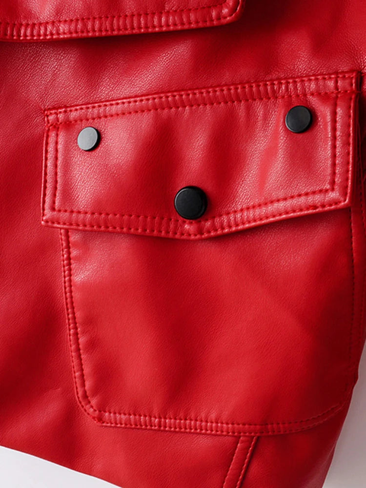 Fitaylor PU Leather Jacket in Faded Red