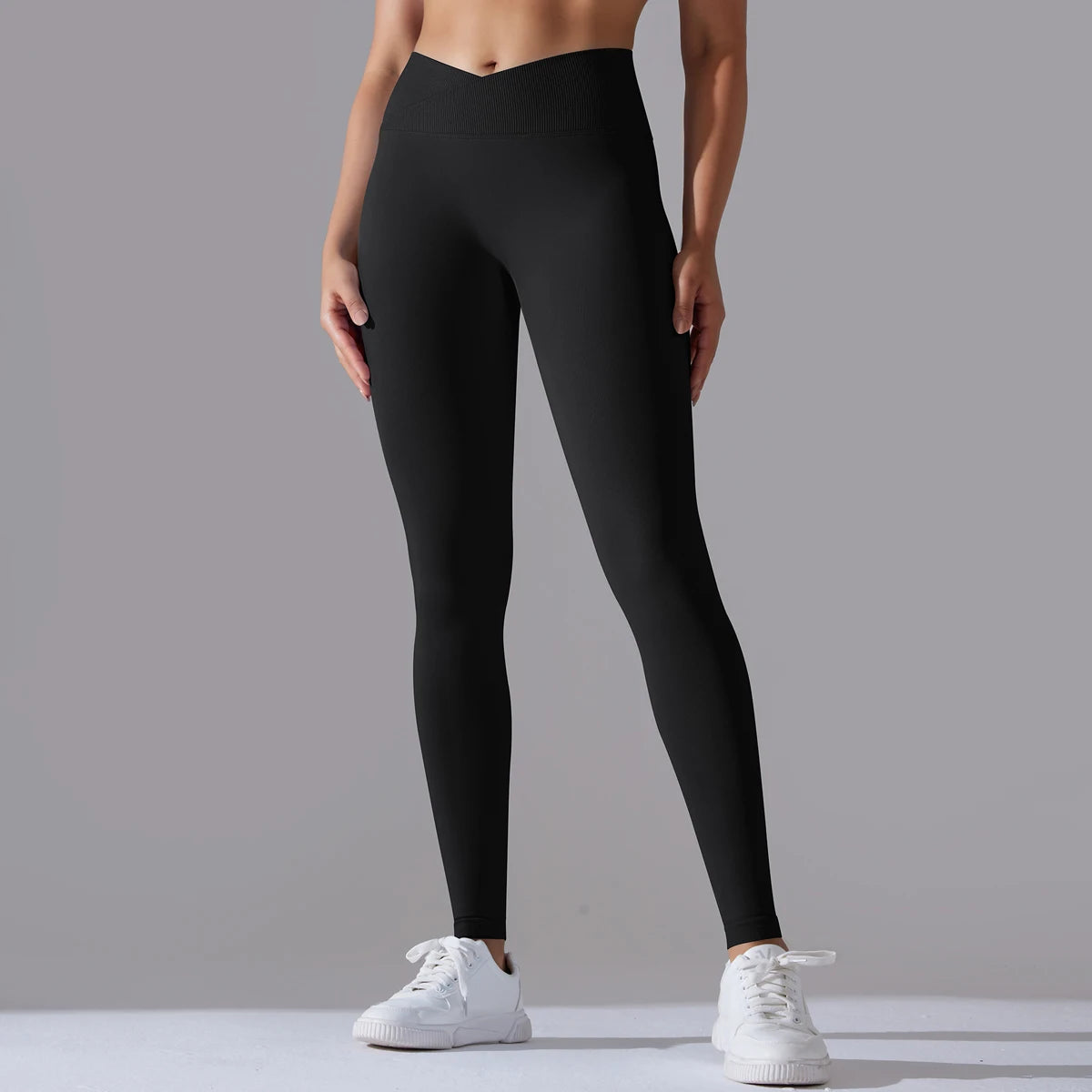 Crossover Waist Yoga Leggings in Black