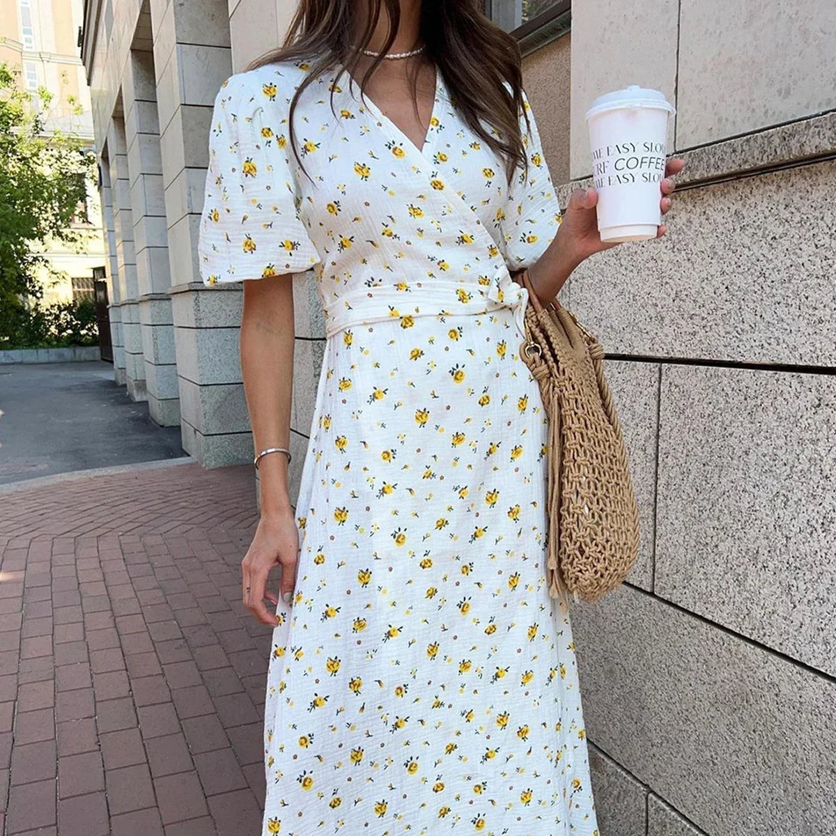 Orinchic Floral Wrap Dress - Cotton Blend