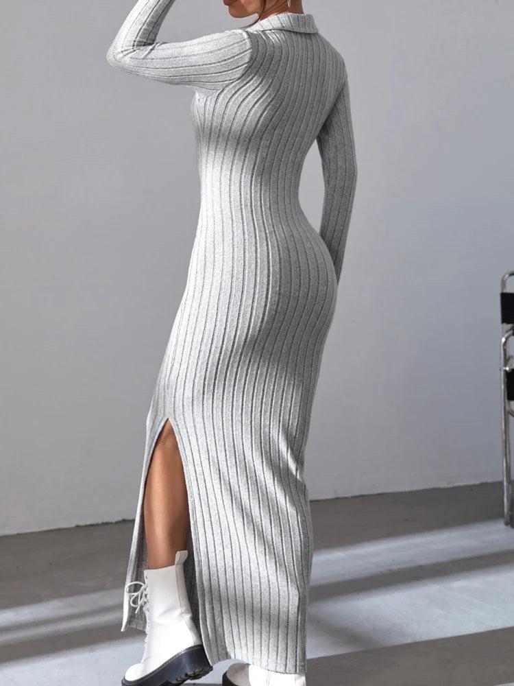 Cassies Kurations Sexy Knit V-Neck Split Sweater Dress