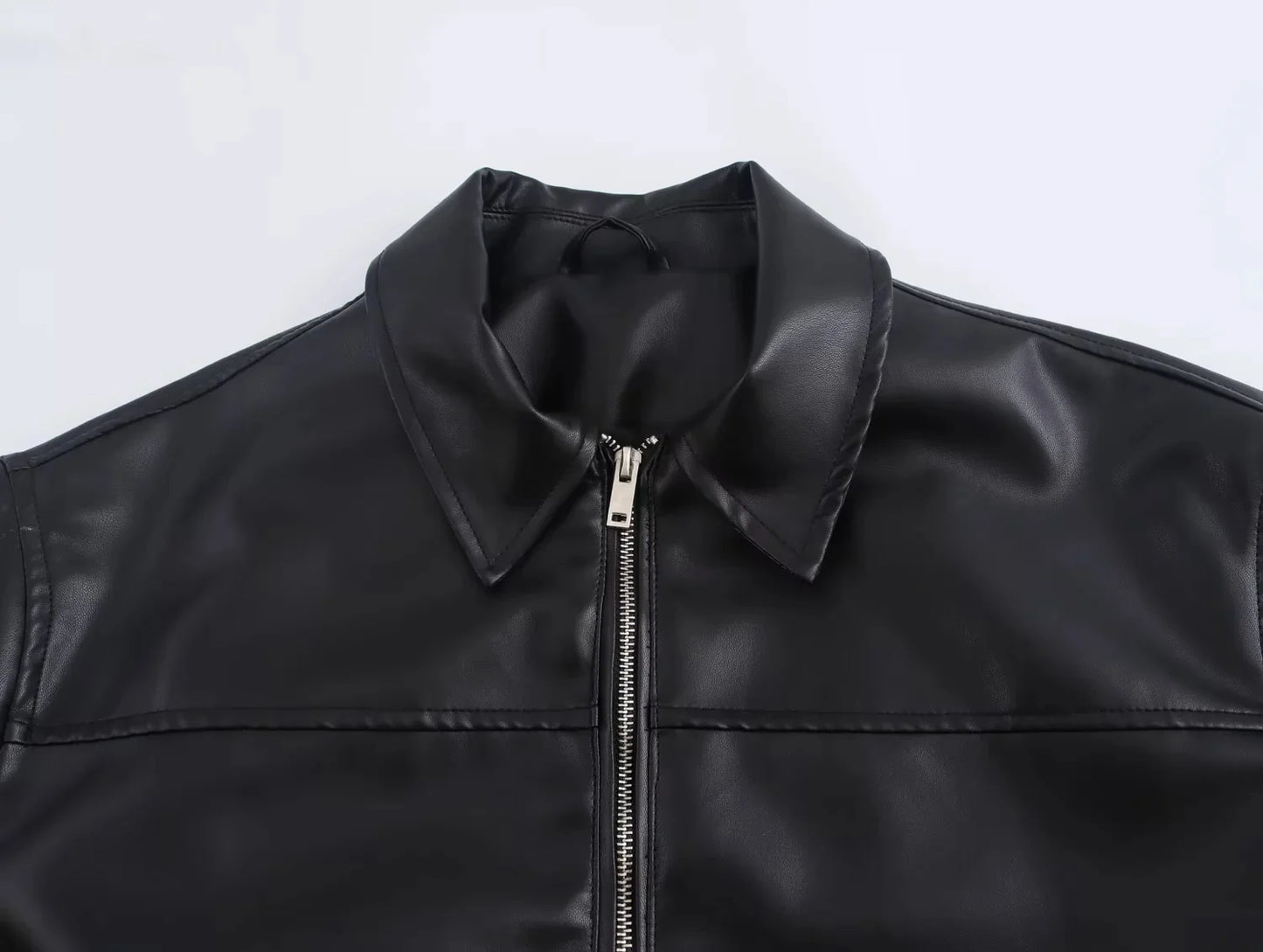 TRAFZA Faux Leather Spliced Jacket in Charcoal Grey