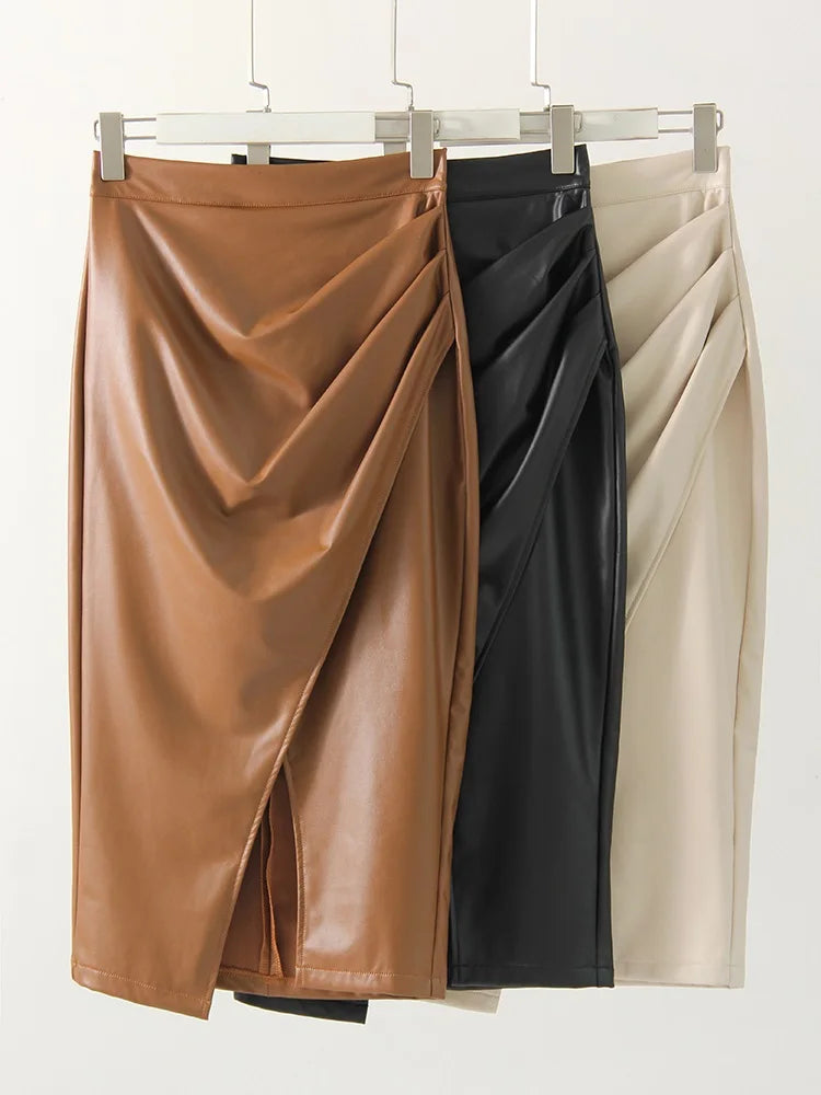 Cassies Kurations Faux Leather Midi Skirt