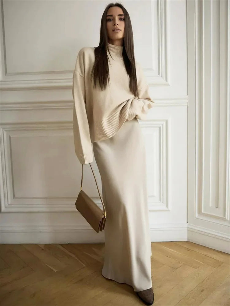 Tossy Satin High Waist Maxi Skirt in Purplish Grey