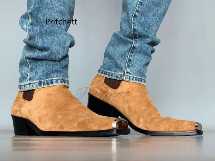 Cassies Kurations Men's Black Patent Leather Square Toe Chelsea Boots