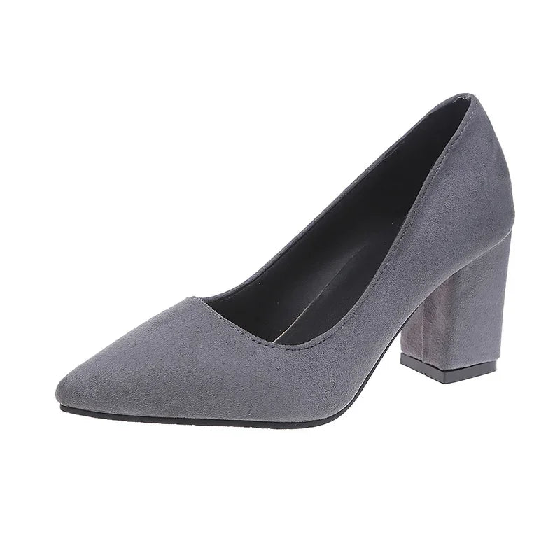 Cassies Kurations Women's Pointed Toe Thick Heel Pumps