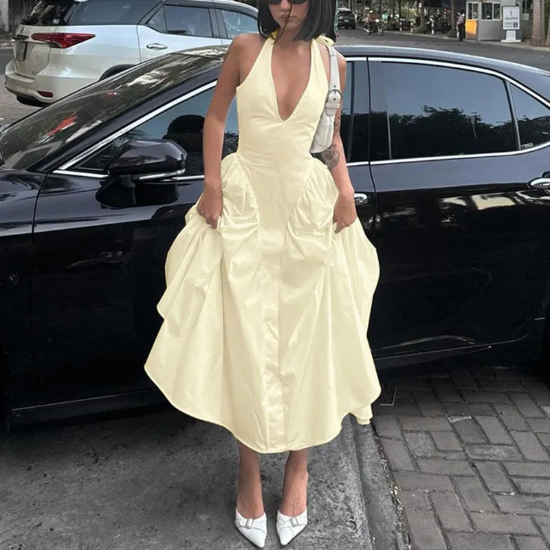 Talenza Backless Halter Maxi Dress in Denim Blue