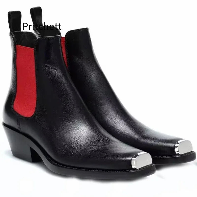 Cassies Kurations Men's Black Patent Leather Square Toe Chelsea Boots