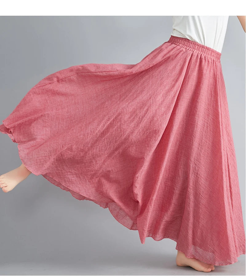 Cotton Linen Maxi Skirt in Brownish Pink