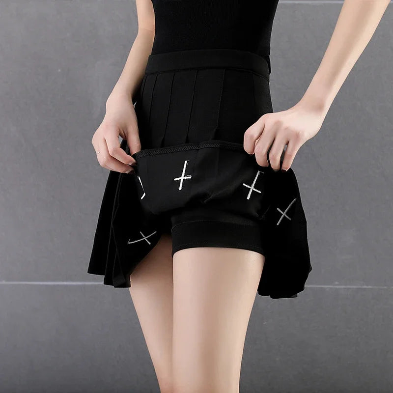 Black High Waist Pleated Mini Skirt