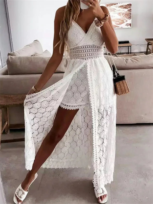 Elegant Lace Playsuit Dress in Cocoa