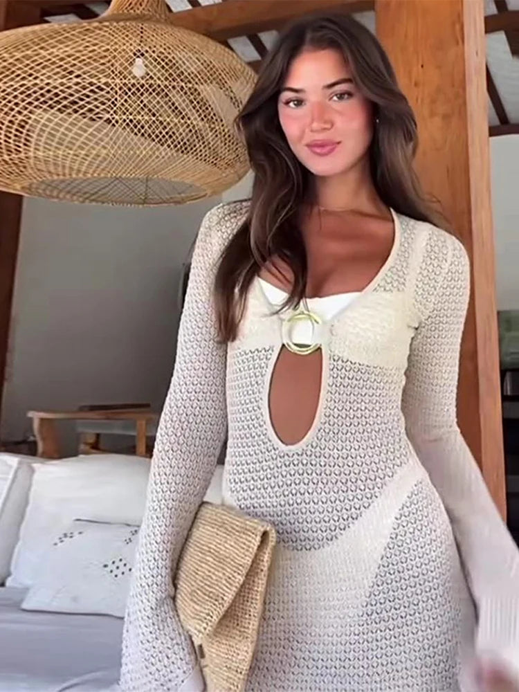 Cassies Kurations V-Neck Knitted Maxi Dress with Metal Ring