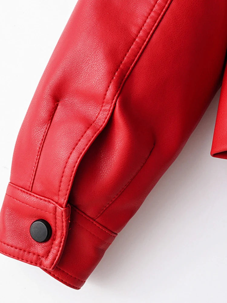 Fitaylor PU Leather Jacket in Faded Red