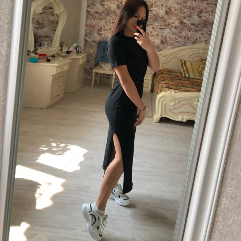 Cassies-Kurations Casual Black Midi Dress