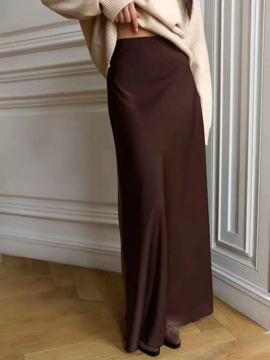 Tossy Satin High Waist Maxi Skirt in Purplish Grey