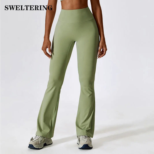 SWELTERING Women's Flared Yoga Pants in Greyish Brown