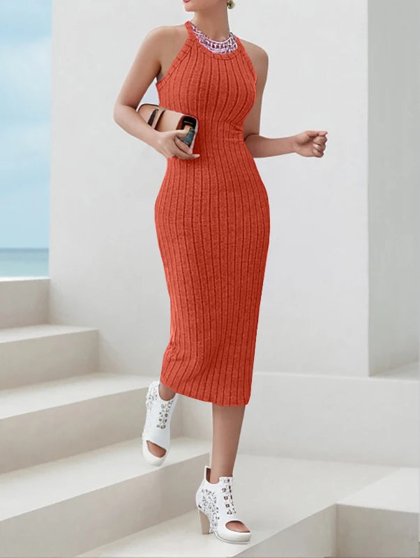 Cassies Kurations Solid Halter Neck Bodycon Midi Dress